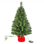 Plastový vánoční stromek WARSCHAU, jutový pytel červená, LED diody, 90cm, Ø50cm