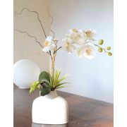 Umělá orchidej Phalaenopsis TIALDA, sukulenty, keramická váza, bílá, 50cm