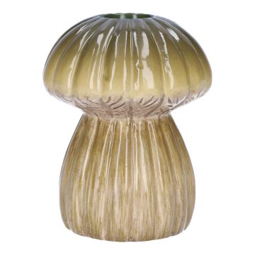 Keramická váza na květiny REFELINDE, hřibovitý tvar, drážky, zeleno-béžová, 12cm, Ø9,5cm