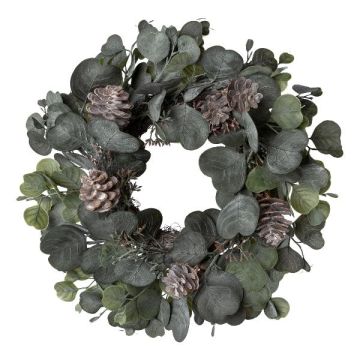 Umělý věnec eukalyptus RINPO, šišky, šedozelený, Ø35cm