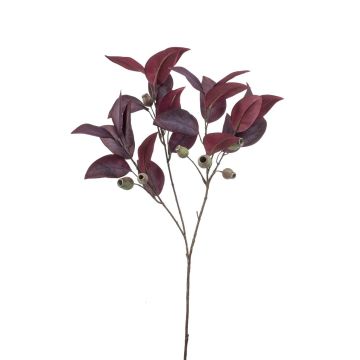 Umělá větev eukalyptu VIZIMIR s plody, vínově červená, 80cm