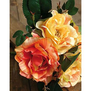 Umělá kytice divokých růží SHANAJA, žlutooranžová, 25cm, Ø20cm