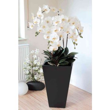 Umělá orchidej Phalaenopsis WILHELMINA, dřevěný květináč, bílá, 150cm