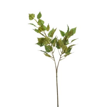 Dekorativní březová větvička NERIS s květy, zelená, 70cm