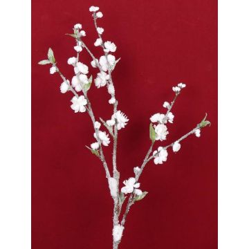 Umělá větvička okrasné broskvoně NANTA, s květy, zasněžená, bílá, 100cm