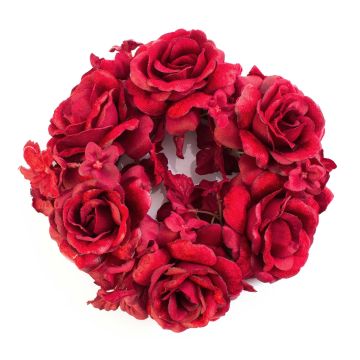 Textilní věnec na svíčku INGA, růže, hortenzie, červená, Ø15cm