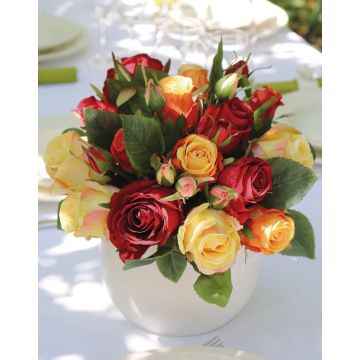 Umělá kytice růží MOLLY, červeno-oranžová, 30cm, Ø25cm