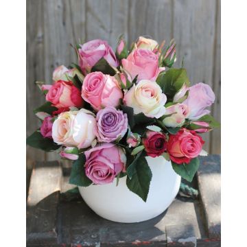 Umělá kytice růží MOLLY, růžovo-krémovo-červená, 30cm, Ø25cm