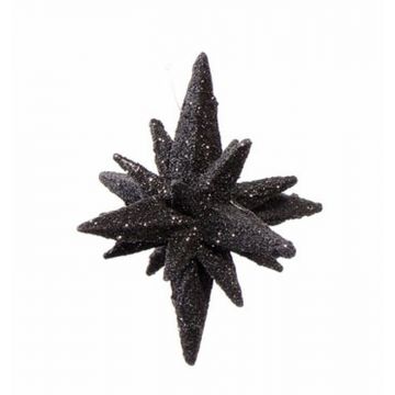 Umělá vánoční hvězda BANDY, 3D s třpytkami, černá, Ø7,5cm