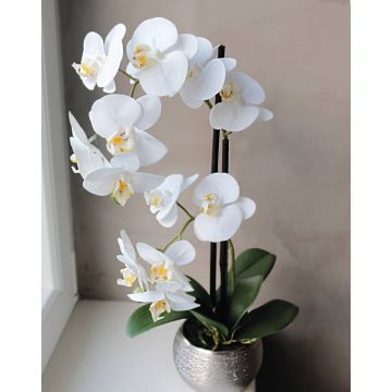 Umělá orchidej Phalaenopsis EMILIA, dekorativní hrnec, bílá, 45cm