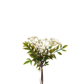 Plastová jeřabinová větev ELNATAN ve svazku, plody, bílo-krémová, 30cm