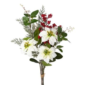 Umělá kytice poinsettia cypřiš DORFI, bobule, bílo-červená, 55cm