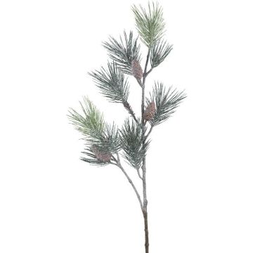 Umělá větev borovice SNOLER s třpytkami, šišky, zmrzlá, zelená, 120cm