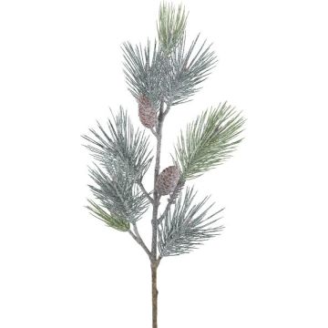 Umělá větev borovice SNOLER s třpytkami, šišky, zmrzlá, zelená, 100cm