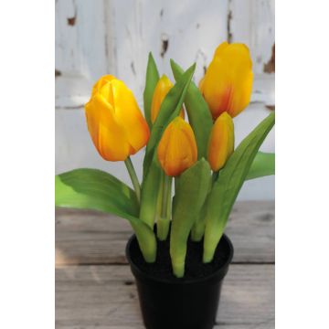 Umělý tulipán CAITLYN v ozdobném květináči, žlutooranžový, 25cm, Ø2-6cm