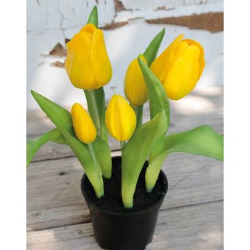 Umělý tulipán CAITLYN v ozdobném květináči, žluto-zelený, 25cm, Ø2-6cm