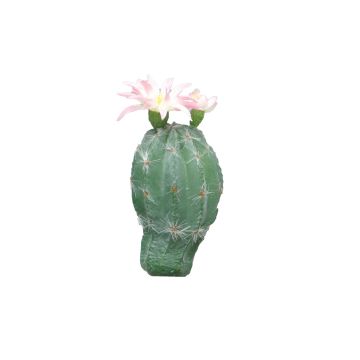 Umělý sloupovitý kaktus FENFANG s květy, zápich, růžová, 16cm