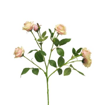 Umělá květinová větev růže SHANZHA, růžová-krémová, 70cm