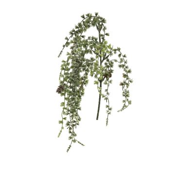 Dekorační modřínová větev NANZIA, zmrzlá, se šiškami, zelená, 80cm