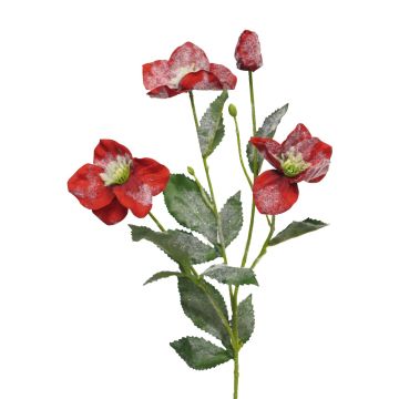 Dekorativní větvička sněhové růže SHENWEI, zasněžená, červená, 60cm