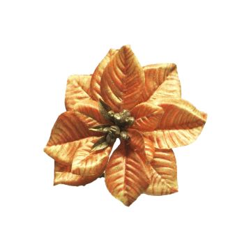 Dekorativní květina poinsettia FEIMEI, oranžovo-zlatá, Ø11cm
