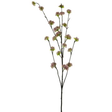 Dekorativní větvička okrasná broskev QIAOMEI, květy, růžovo-zelená, 100cm