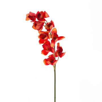 Plastová větev orchideje cymbidium OKSANA, červeno-oranžová, 80cm