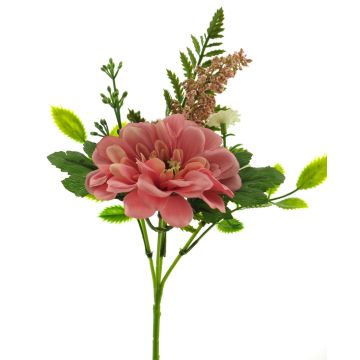 Umělá kytice gerber ANFAN s kapradím, na zápichu, růžovo-krémová, 25cm