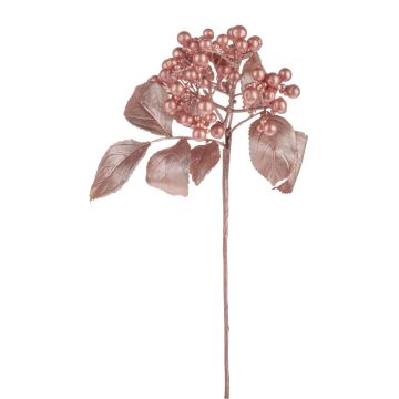Dekorační větvička černého bezu VIKTORINE s plody, metalická růžově zlatá, 30cm