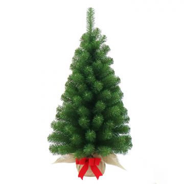 Plastový vánoční stromek WARSCHAU, jutový pytel béžová, 90cm, Ø50cm