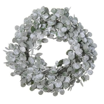 Umělý věnec eukalyptus PHONG, zmrzlý, bílo-zelený, Ø45cm