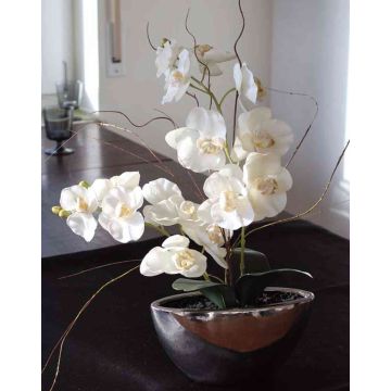 Plastová orchidej Phalaenopsis ANALIE, keramický hrnec, bílý, 55cm