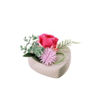 Květinové aranžmá umělá růže, allium EIVOR, dekorační květináč, růžová, 12cm, Ø17cm