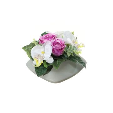 Květinové aranžmá umělá orchidej Phalaenopsis, Rose DITTE, dekorativní květináč, fialovo-bílá, 12cm, Ø21cm