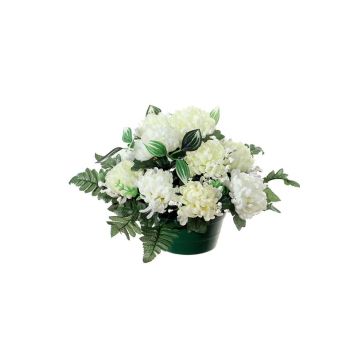 Umělé květinové aranžmá chryzantéma, dětský dech YASAR, dekorační květináč, krémová, 25cm, Ø30cm