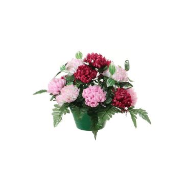 Umělé květinové aranžmá chryzantéma, dětský dech YASAR, dekorační květináč, růžovo-krémová, 25cm, Ø30cm