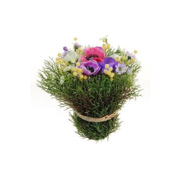 Umělé květinové aranžmá sasanka, sedmikráska IKAIA, barevné, 19cm, Ø18cm