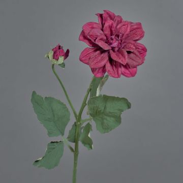 Umělá květinová větev jiřina GINGER, Eco Collection, tmavě růžová, 60cm, Ø10cm