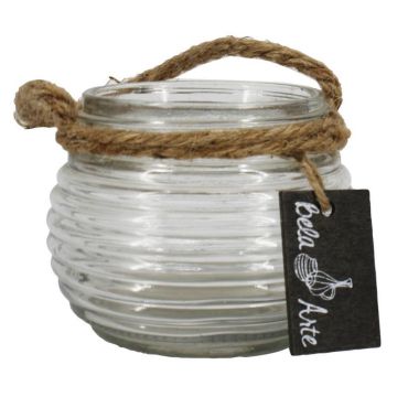 PERBA nádoba na svíčku s drážkami, ucho, čirá, 9cm, Ø11,5cm