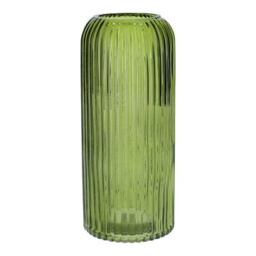 ALBURGIS váza na květiny s drážkami, sklo, zeleno-čiré, 20cm, Ø8,7cm