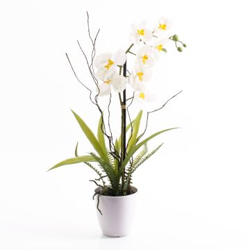 Plastová orchidej phalaenopsis MELINA v dekoračním květináči, bílá, 65cm
