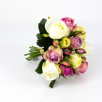 Umělá kytice růží MOLLY, bílo-starorůžová, 30cm, Ø20cm