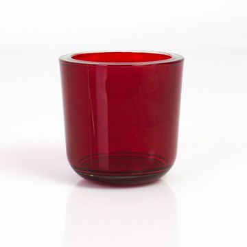Skleněný svícen na čajovou svíčku NICK, červený průhledný, 8cm, Ø8cm