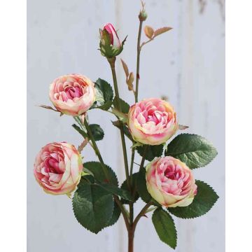 Textilní květina růže stolistá SABSE, růžovo-krémová, 55cm, Ø4-5cm