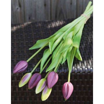 Umělá kytice tulipánů LONA, fialovo-zelená, 45cm, Ø20cm
