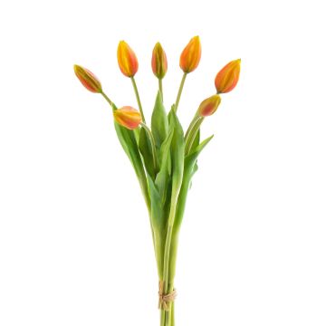 Umělá kytice tulipánů LONA, tmavě oranžovo-zelená, 45cm, Ø20cm