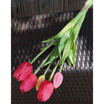 Umělá kytice tulipánů LONA, růžovo-zelená, 45cm, Ø15cm