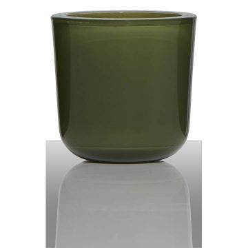 Sklenice na čajovou svíčku NICK, olivově zelený, 7,5cm, Ø7,5cm