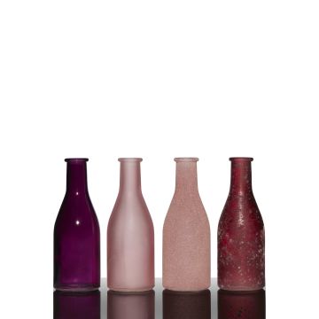 Skleněné lahve ANYA, 4 kusy, růžovo-růžové, 18cm, Ø6cm