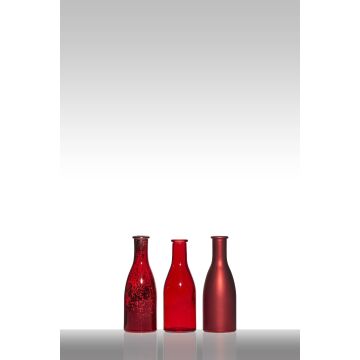 Skleněné lahve ANYA, 3 kusy, červené, 18,5 cm, Ø 6,5 cm